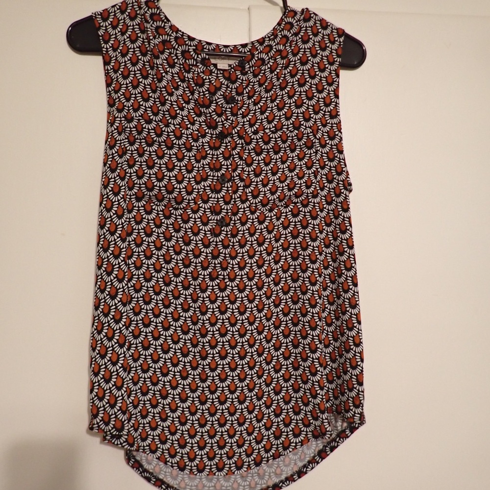 LOFT Sleeveless Top with Black, White, and Orange Pattern